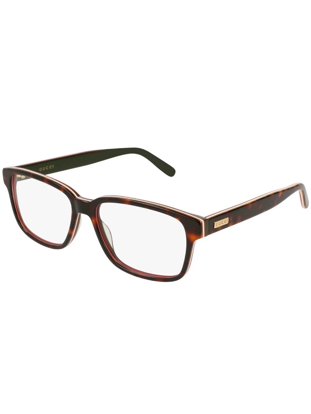 Gucci Brown Tortoiseshell Square Optical Glasses with Gold Logo